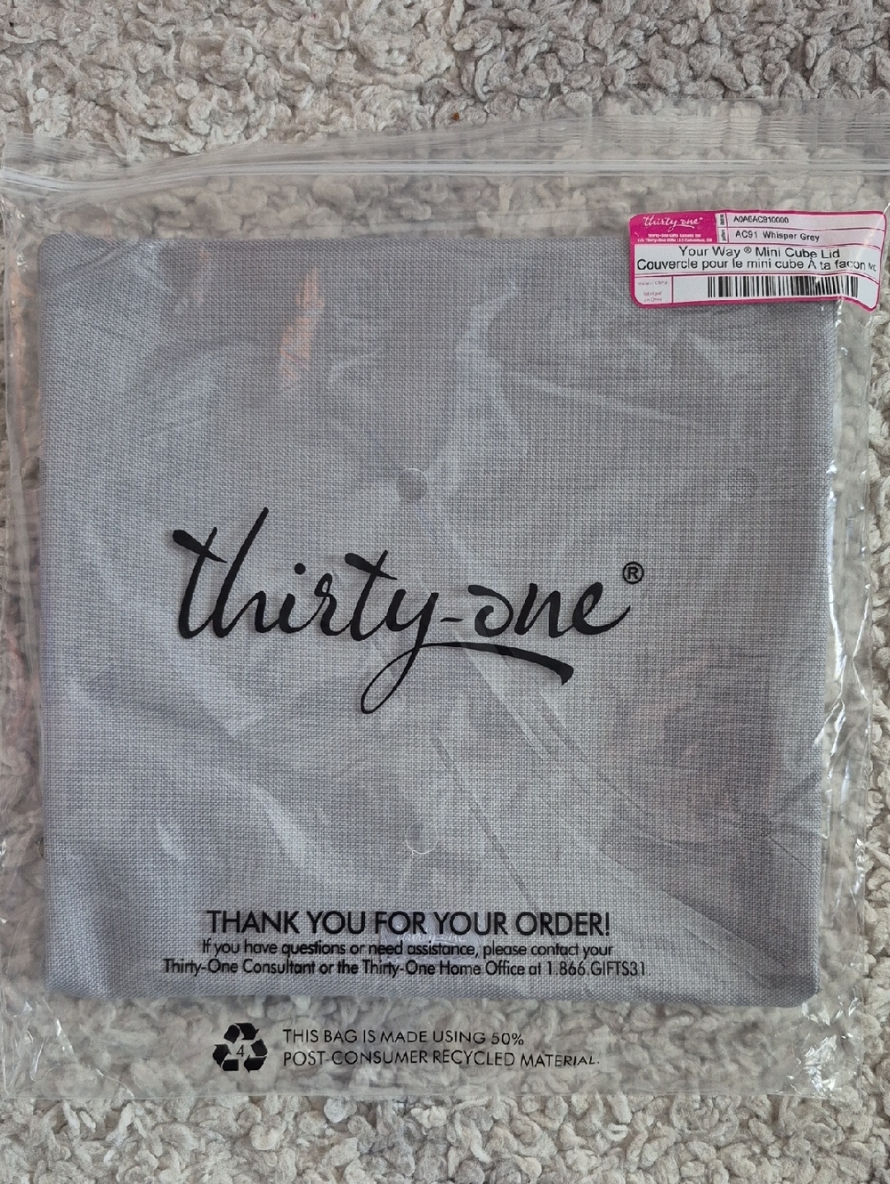 NWT thirty-one Heather Grey Mini Cube Lid